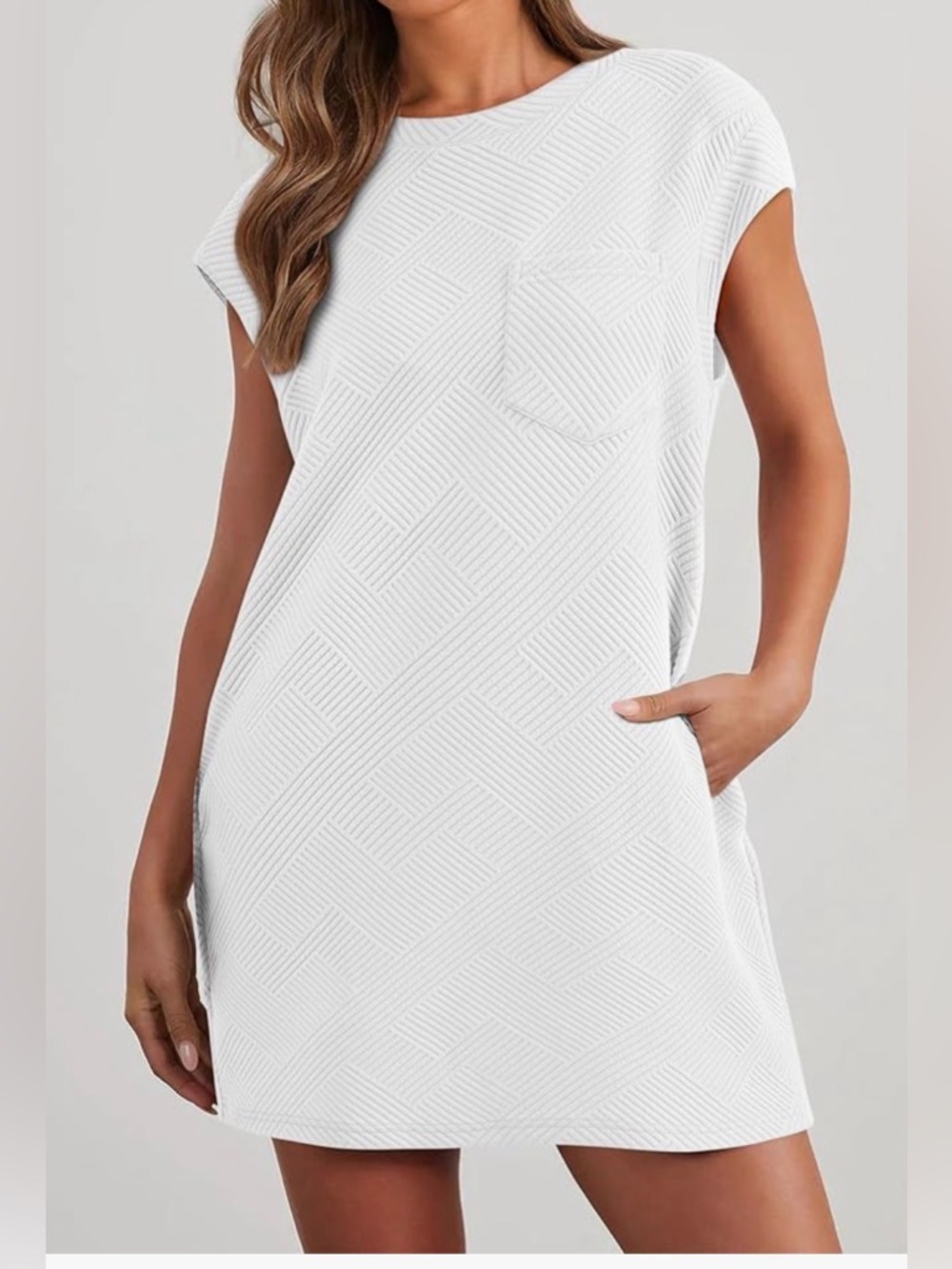 Textured White Midi Dress with Pockets. NWT. Size L (12-14)